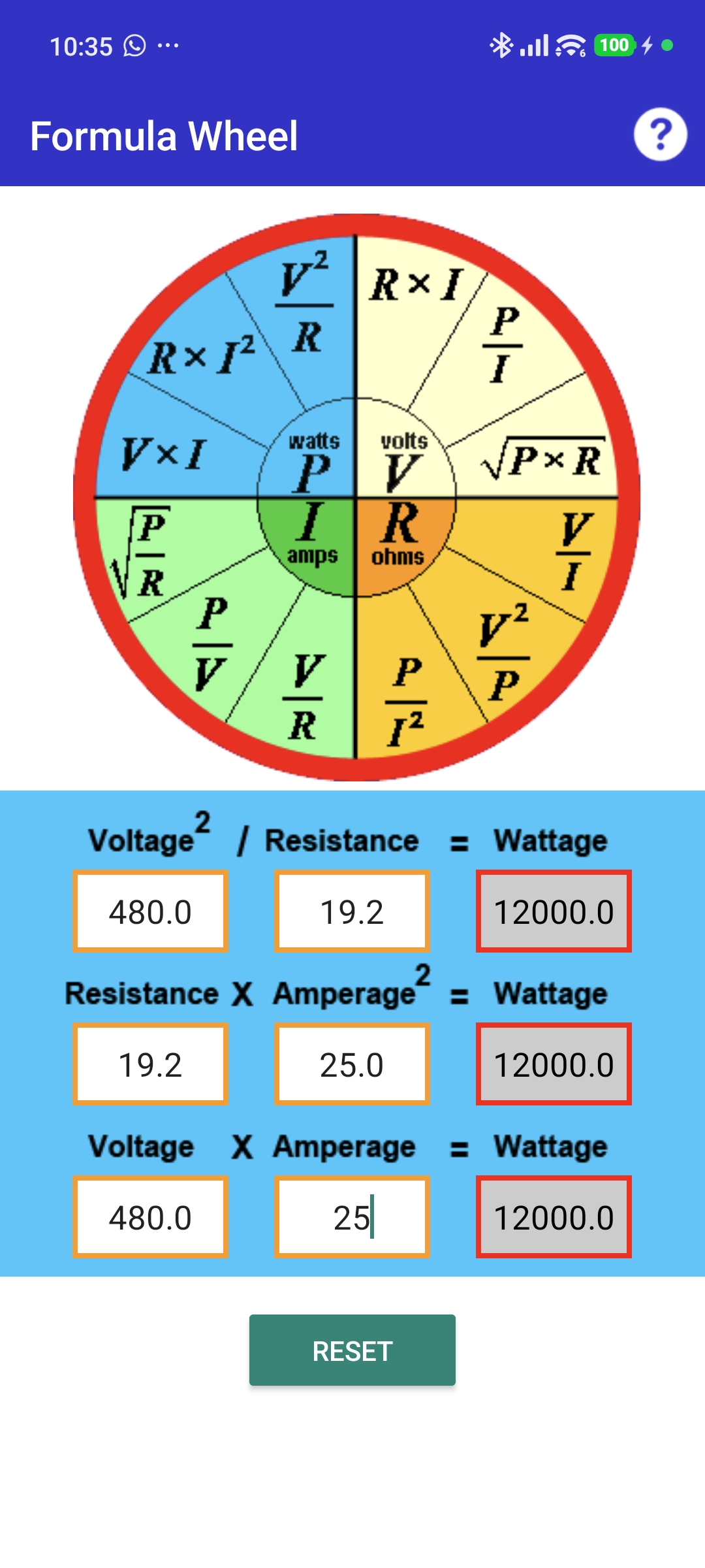 Electrician Bible electrical formula wheel