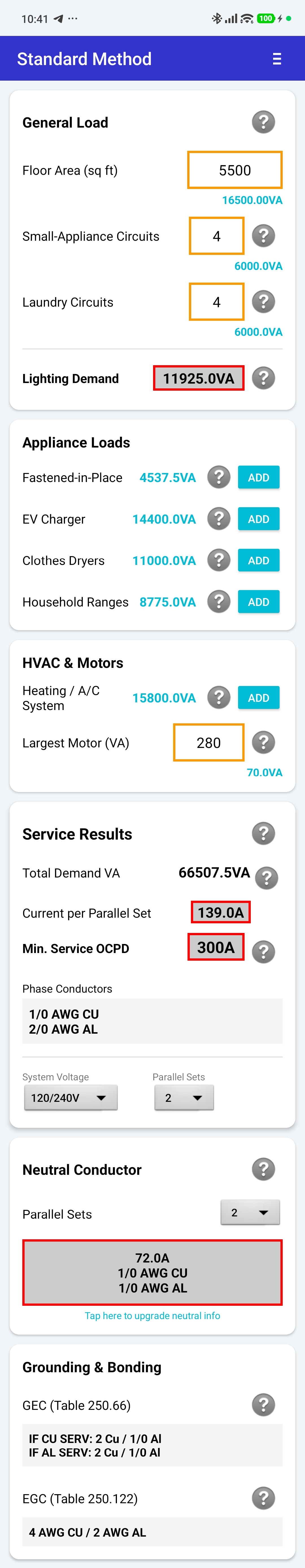 Electrician Bible residential service load calculation